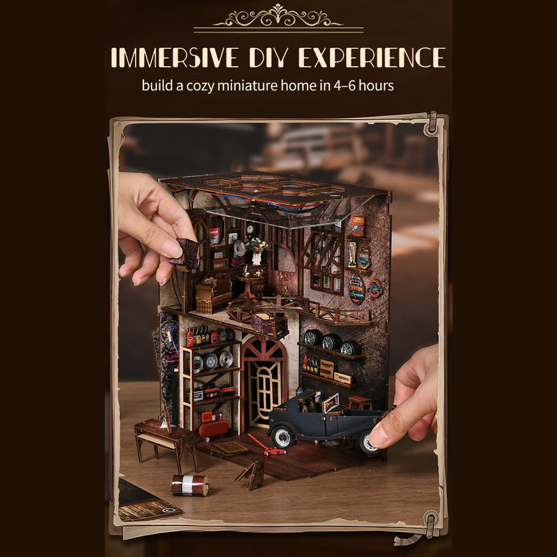 Build Your Own Miniature Mechanic Shop Garage – Auto Repair 3D Wooden House Book Nook Kit (374 PCS)