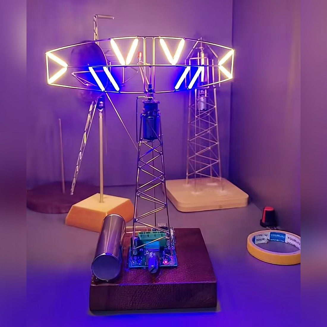 Build Your Own Retro Weather Radar Tower Circuit Sculpture Model Kits with LED Light - stirlingkit