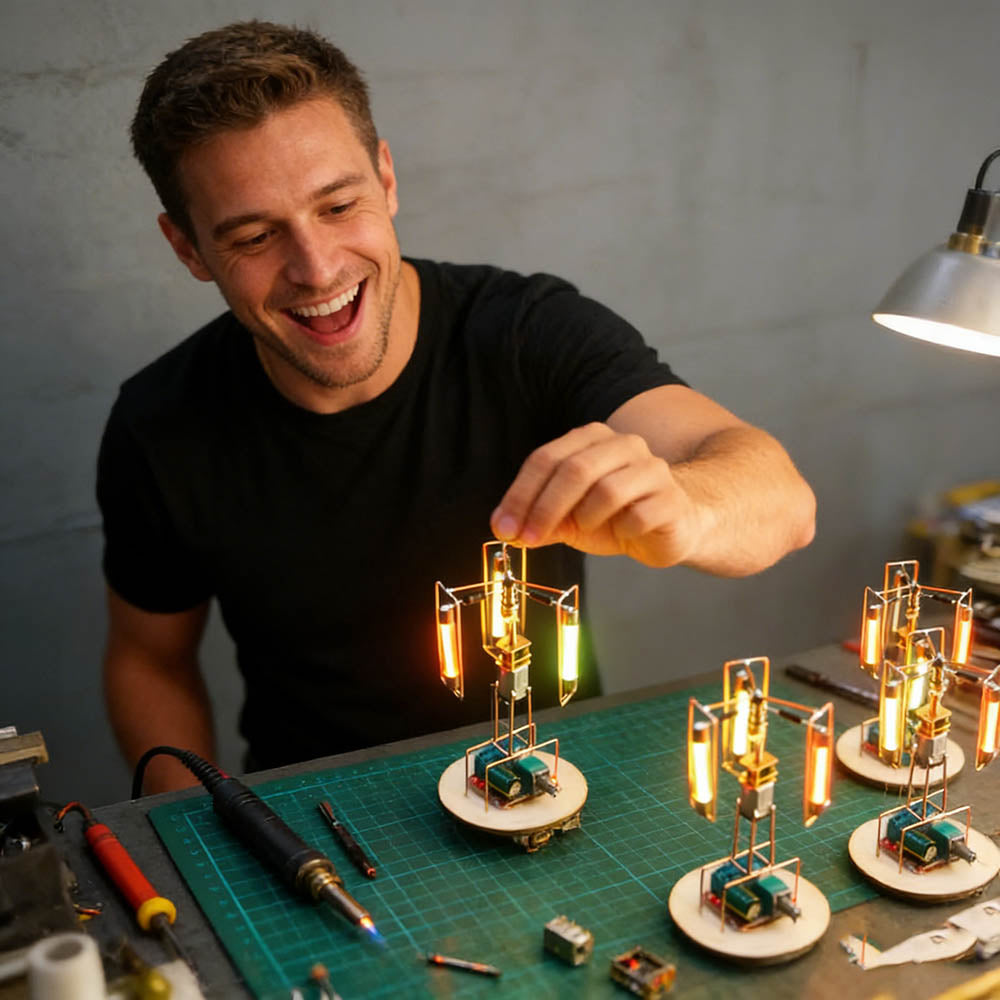Build Your Own Rotatable Edison LED Light Tower Lamp Circuit Sculpture Model Kits - stirlingkit
