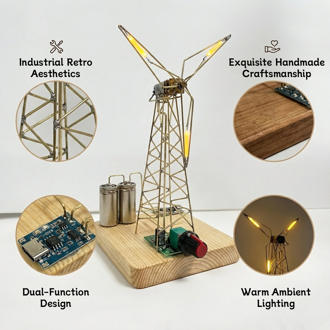 Build Your Own Windmill Desk Lamp DIY Kits Circuit Sculpture Model - stirlingkit