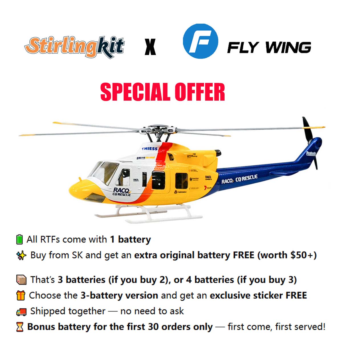 FLYWING BELL-412-V4 RC Military Rescue Helicopter 470-Class 2.4G 6CH RTF RC Airplane Model - stirlingkit