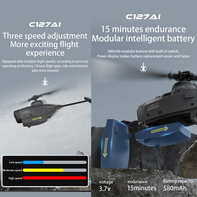 C127AI Scout Drone Model 2.4G RC 4CH Single-Rotor Brushless RC Helicopter Model Without Aileron - RTF Version - stirlingkit