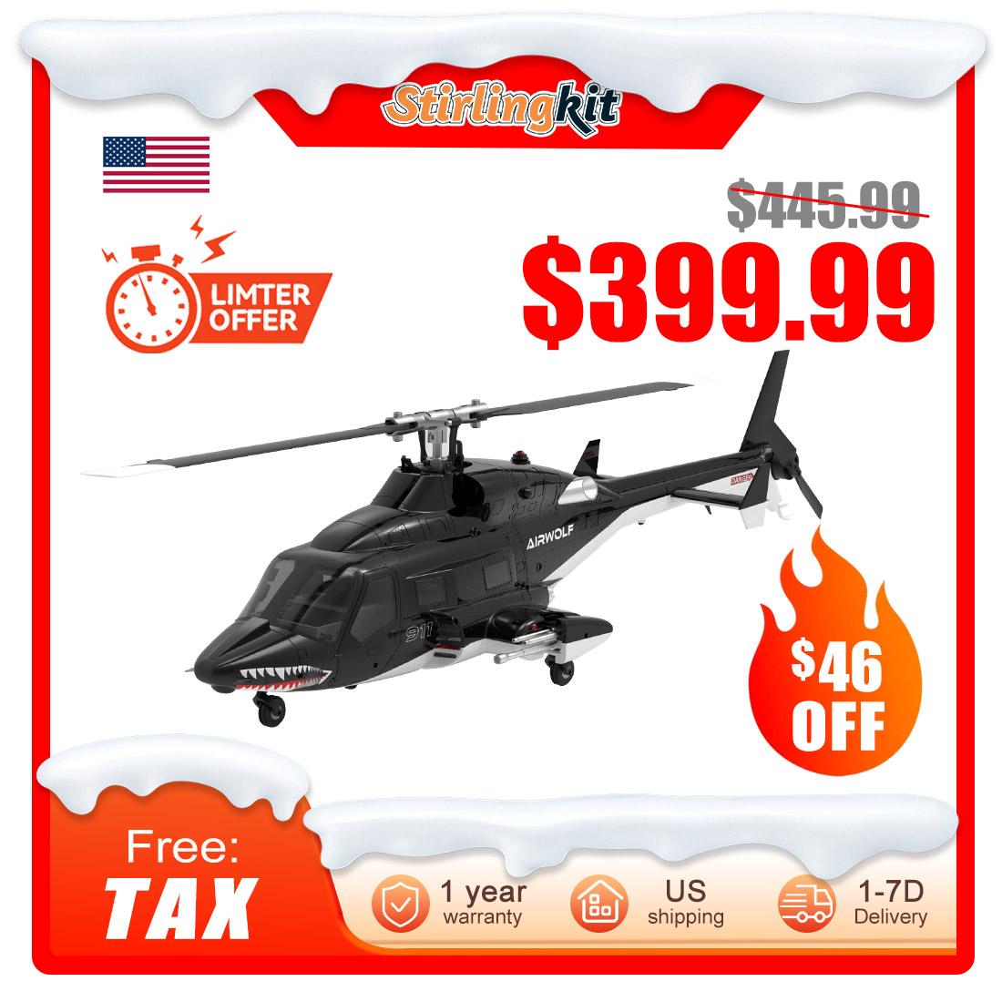 WOLFBUSH AW-911 Airwolf 1/34 Scale RC Helicopter Smart GPS 2.4G 9CH 6G/3D Stunt RC Airplane
