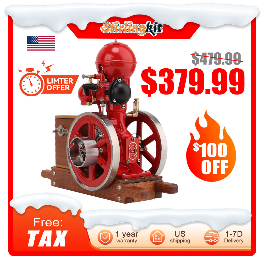 RETROL & OKMO B01 Ball Top Vertical Hit and Miss Engine Miniature Gas ICE Engine