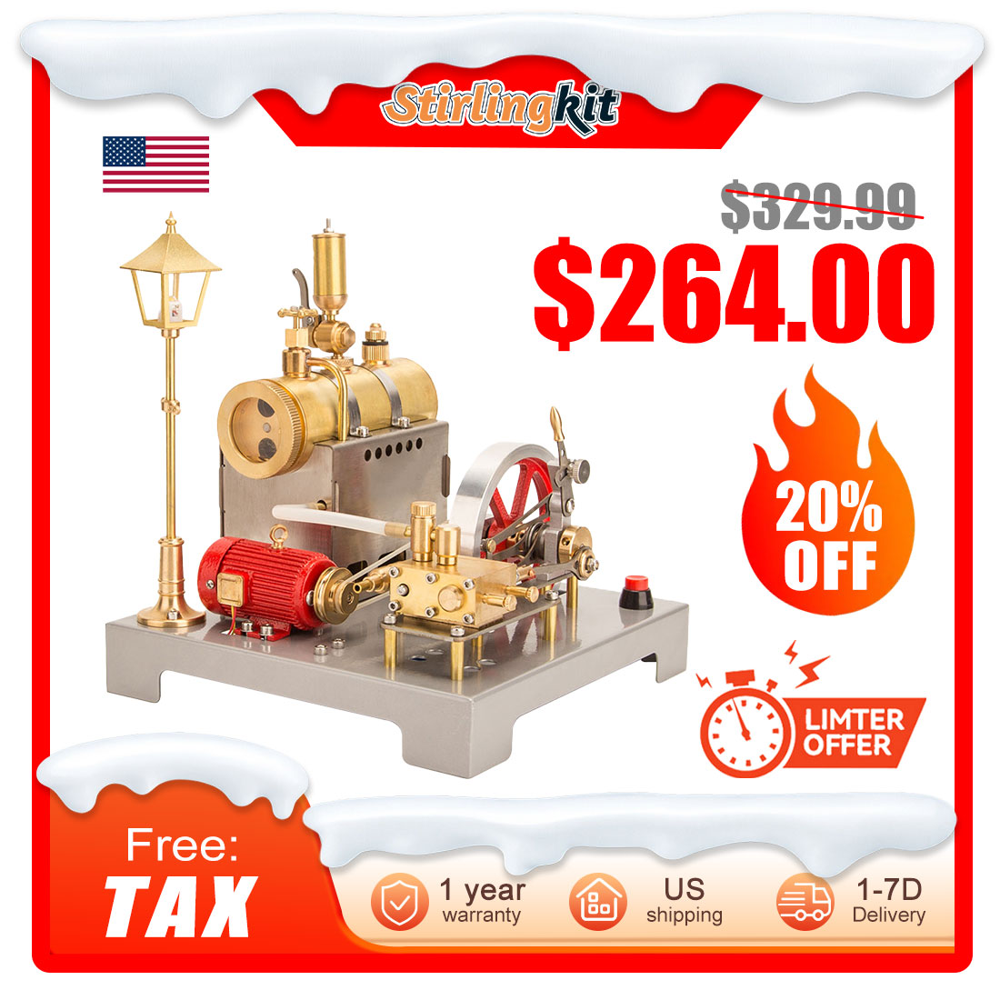 RETROL SE-02 DIY Horizontal Mill Steam Engine Boiler Model Kits with Generator Streetlight