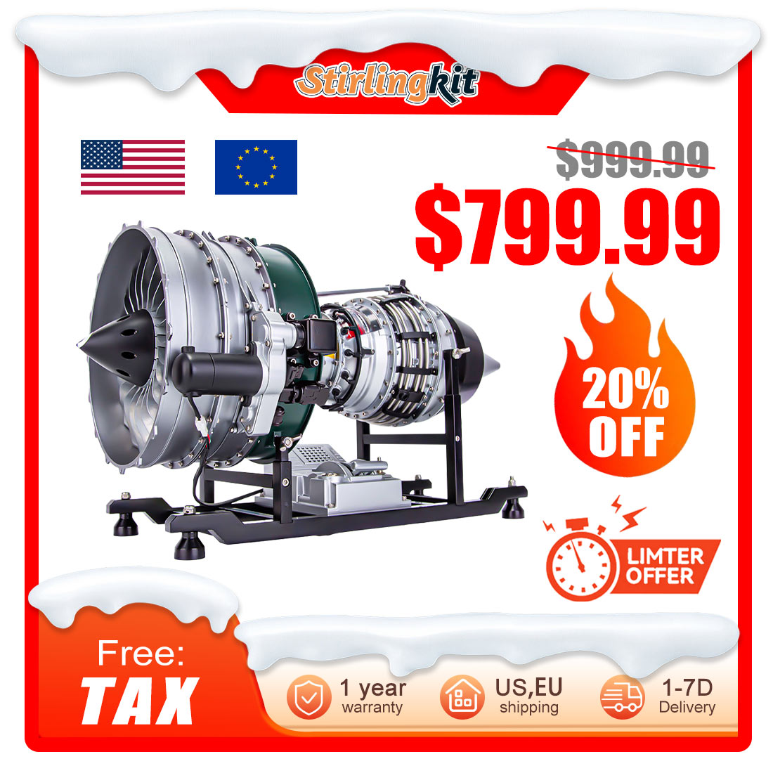 TECHING DIY Twin-spool Turbofan Engine Kits Assembly 1/10 Electric Aircraft Engine DM119