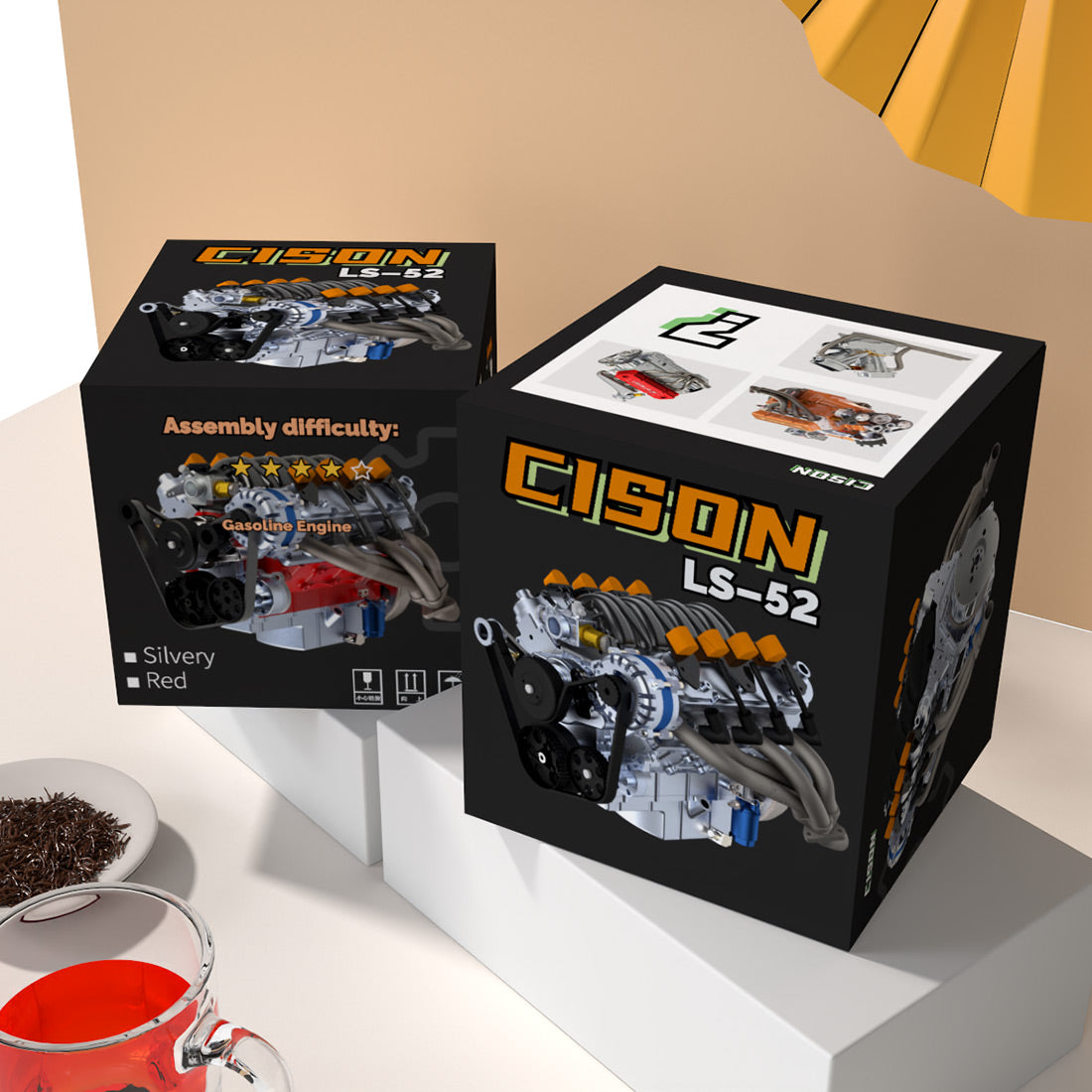 CISON LS-52 Mini V8 Engine Model Kit – 1/5 Scale 52cc Water-Cooled 4-Stroke Gasoline OHV V8 Engine DIY Kit - stirlingkit