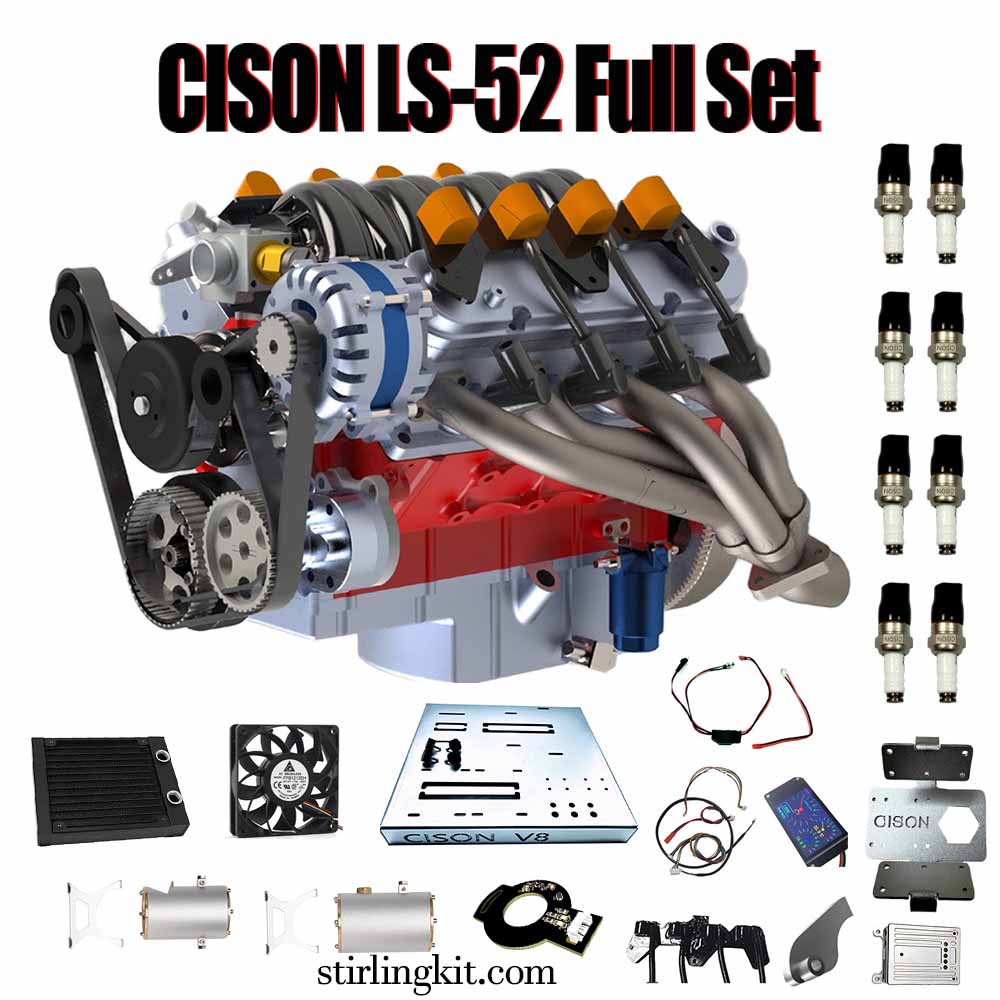 Cison V8 Engine Kits LS-52 with MCU Ignition Metal Base Full Set 52cc - stirlingkit