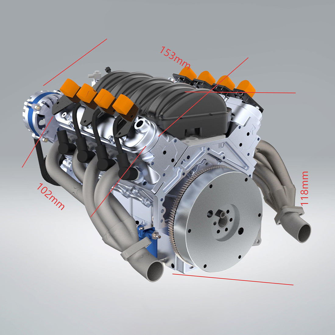 Cison V8 Engine Kits LS-52 with MCU Ignition Metal Base Full Set 52cc - stirlingkit