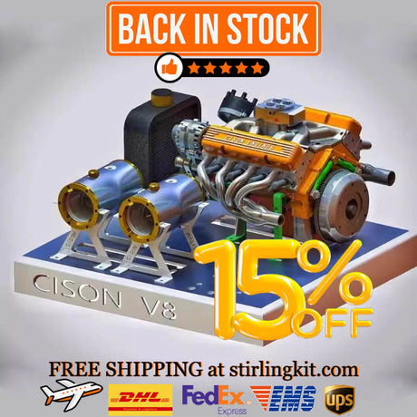 Cison V8 Engine Kits V8-440 with Metal Base Full Set 44cc - stirlingkit