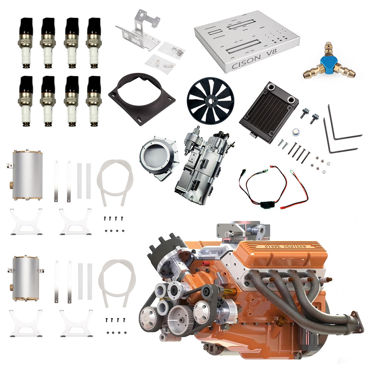 CISON Kit de modèles de moteur à essence OHV V8 Small-block 4 temps 44 cm³ refroidi par eau 1/6