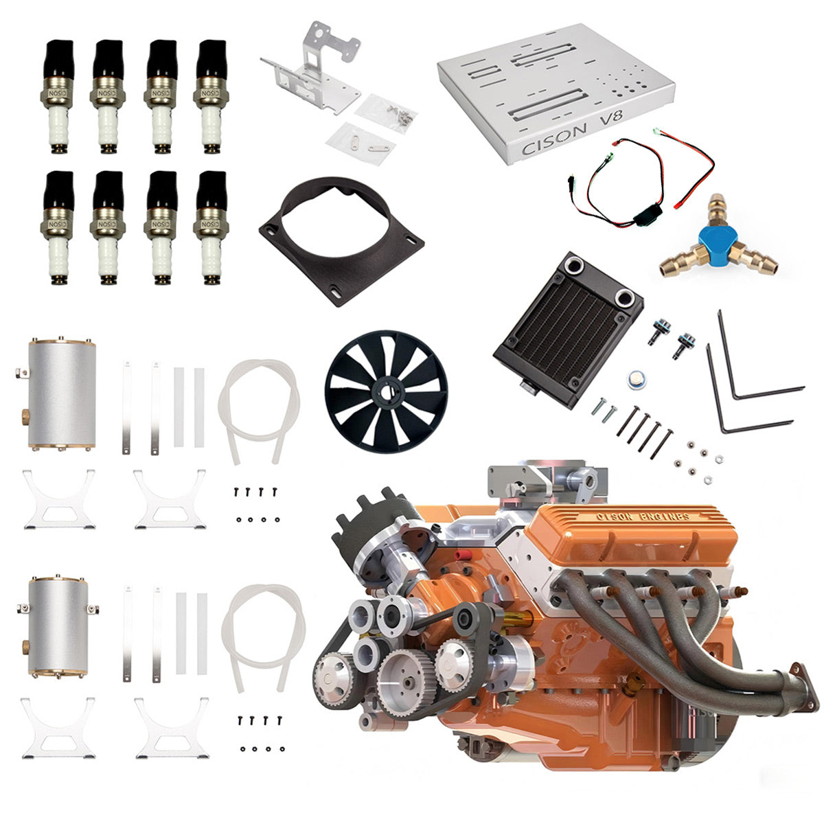 CISON Kit de modèles de moteur à essence OHV V8 Small-block 4 temps 44 cm³ refroidi par eau 1/6