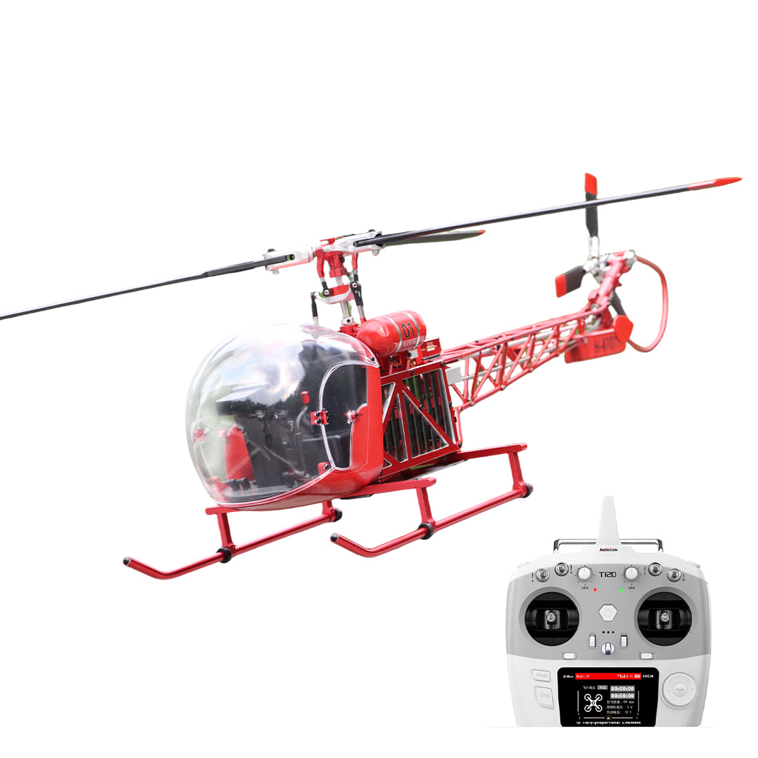 WOLFBUSH CNC Aluminum 450 Size Bell-47 Scale RC Helicopter FPV RTF with H1 pro Flight Controller - stirlingkit