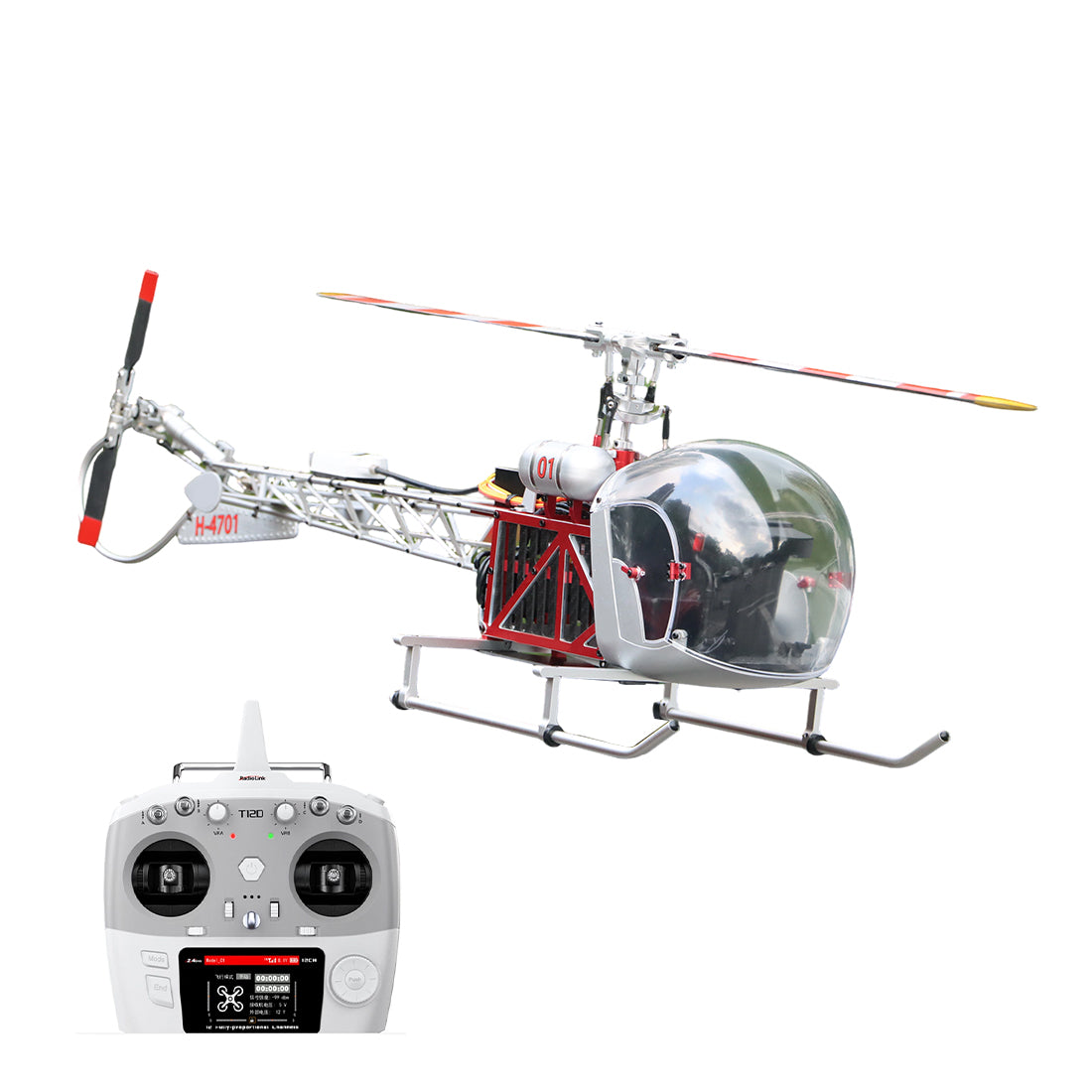 WOLFBUSH CNC Aluminum 450 Size Bell-47 Scale RC Helicopter FPV RTF with H1 pro Flight Controller - stirlingkit