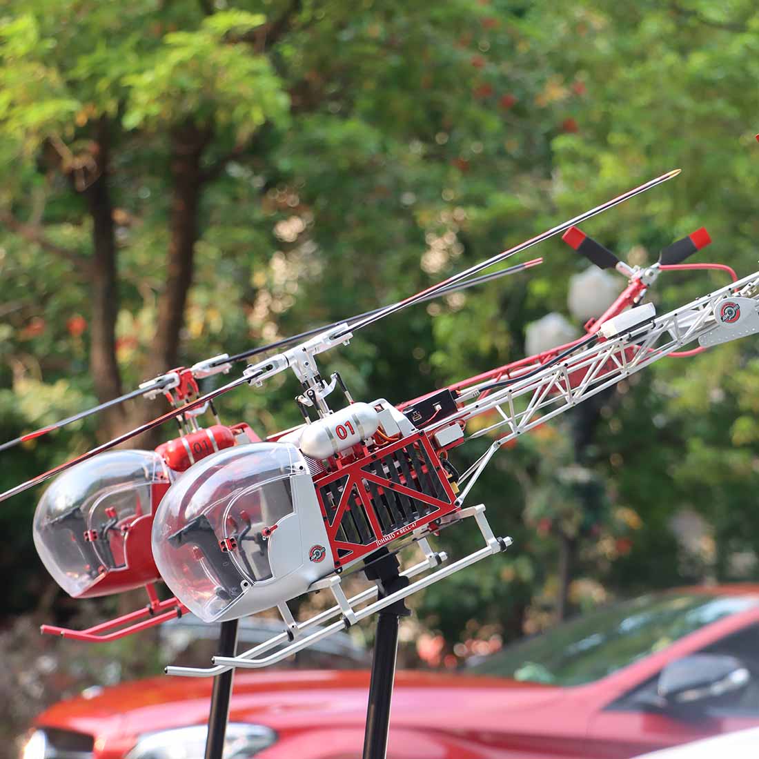 WOLFBUSH CNC Aluminum 450 Size Bell-47 Scale RC Helicopter FPV RTF with H1 pro Flight Controller - stirlingkit