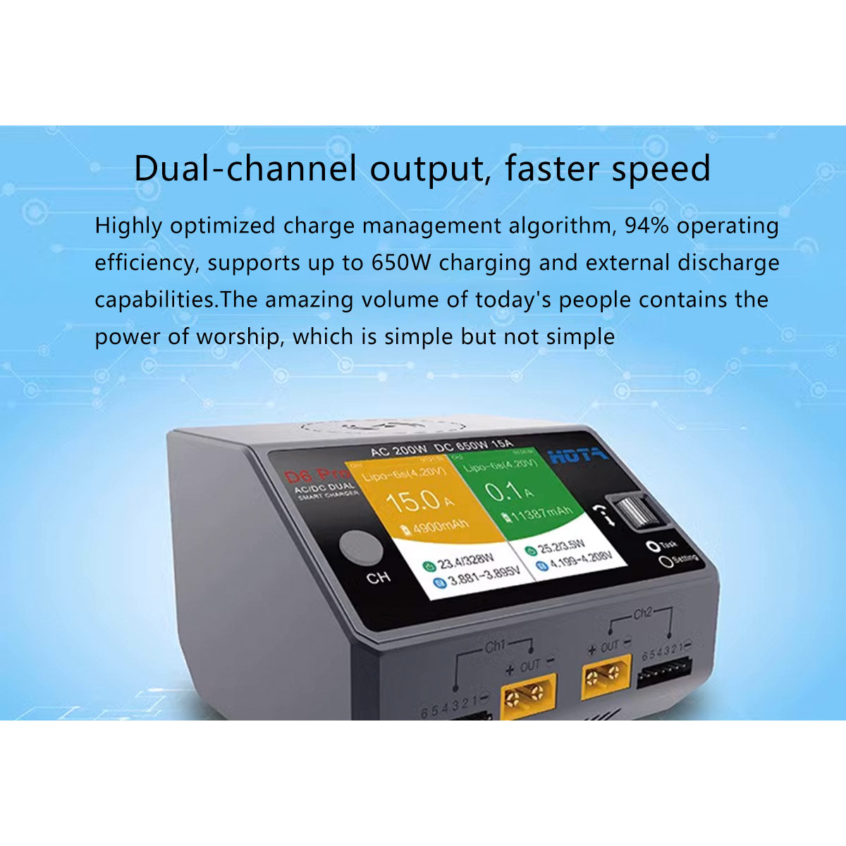 D6 PRO 650W 16A RC Aircraft Helicopter Dual Charger + XT60 Extension Cabe - stirlingkit