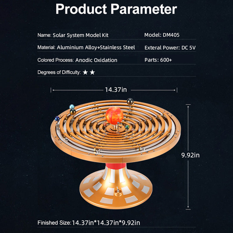 Teching DIY Electric Eight Planet Obiting Orrery Solar System