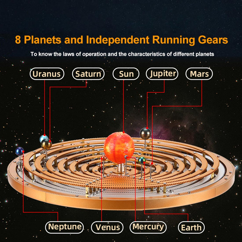 Teching DIY Electric Eight Planet Obiting Orrery Solar System