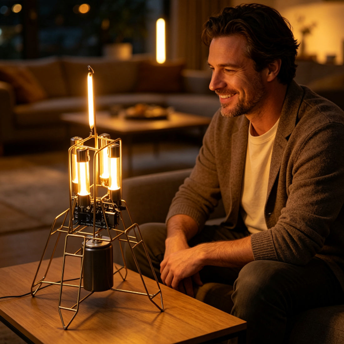 DIY Lunar Lander Satellite Desk Lamp Circuit Sculpture - stirlingkit
