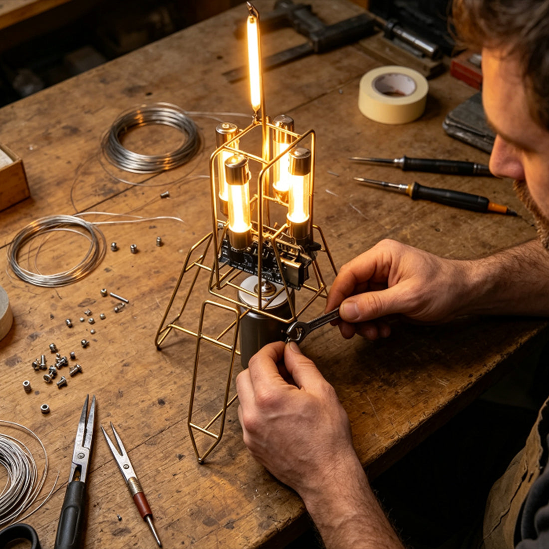 DIY Lunar Lander Satellite Desk Lamp Circuit Sculpture - stirlingkit