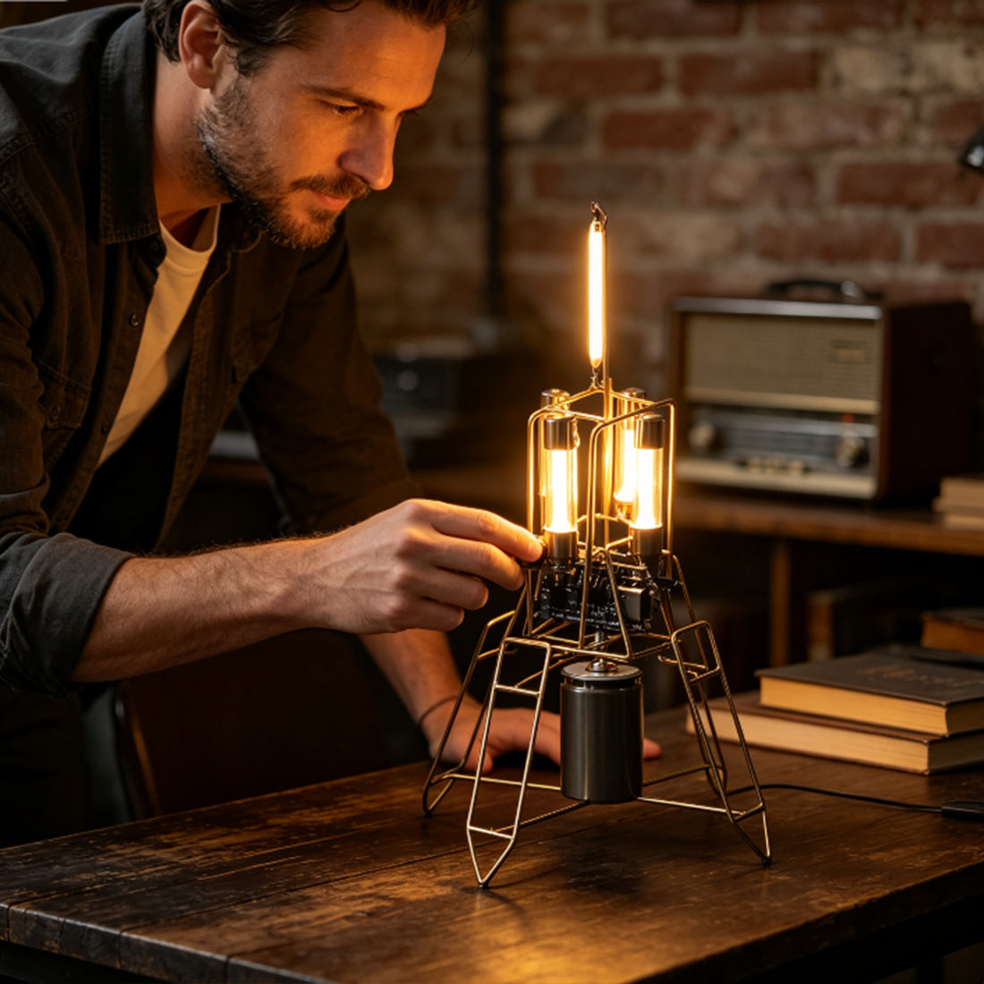 DIY Lunar Lander Satellite Desk Lamp Circuit Sculpture - stirlingkit