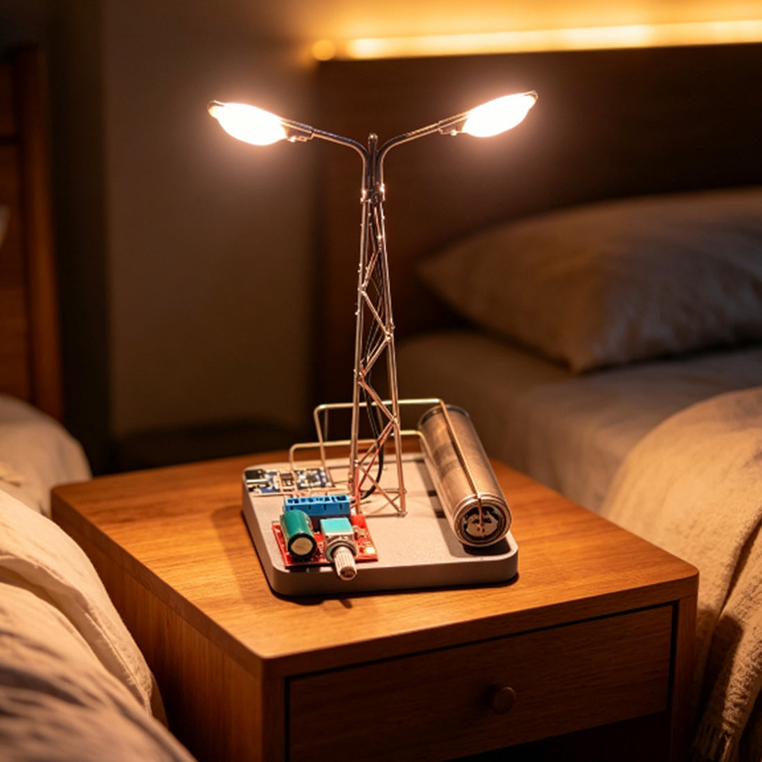 DIY Mini Dual-Head Edison LED Street Lamp Circuit Sculpture