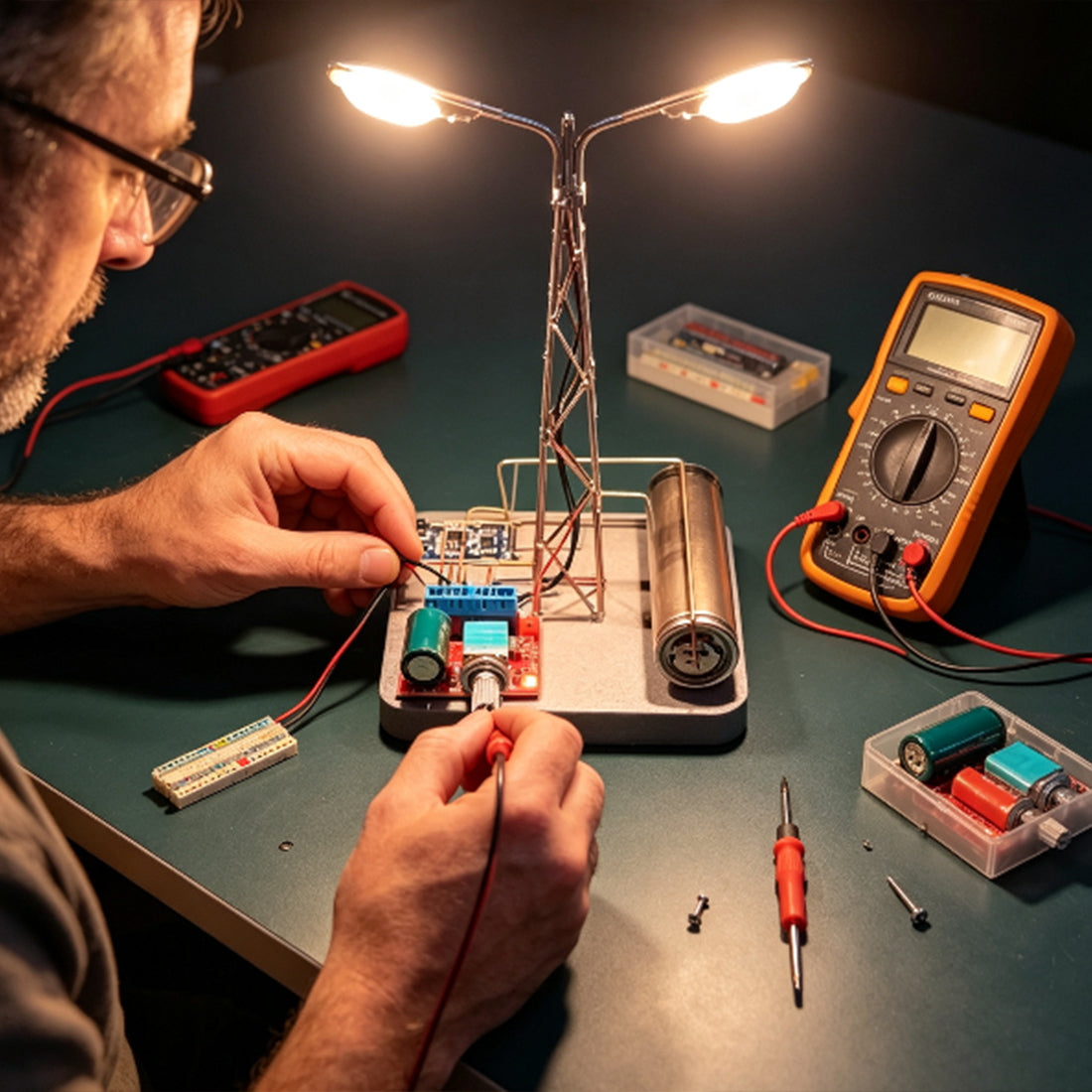 DIY Mini Dual-Head Edison LED Street Lamp Circuit Sculpture