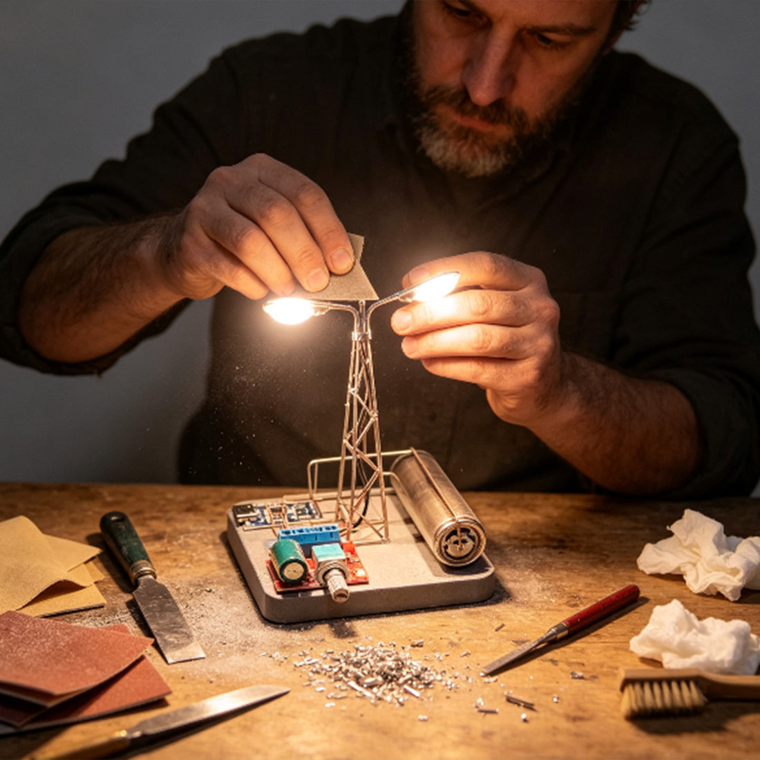 DIY Mini Dual-Head Edison LED Street Lamp Circuit Sculpture