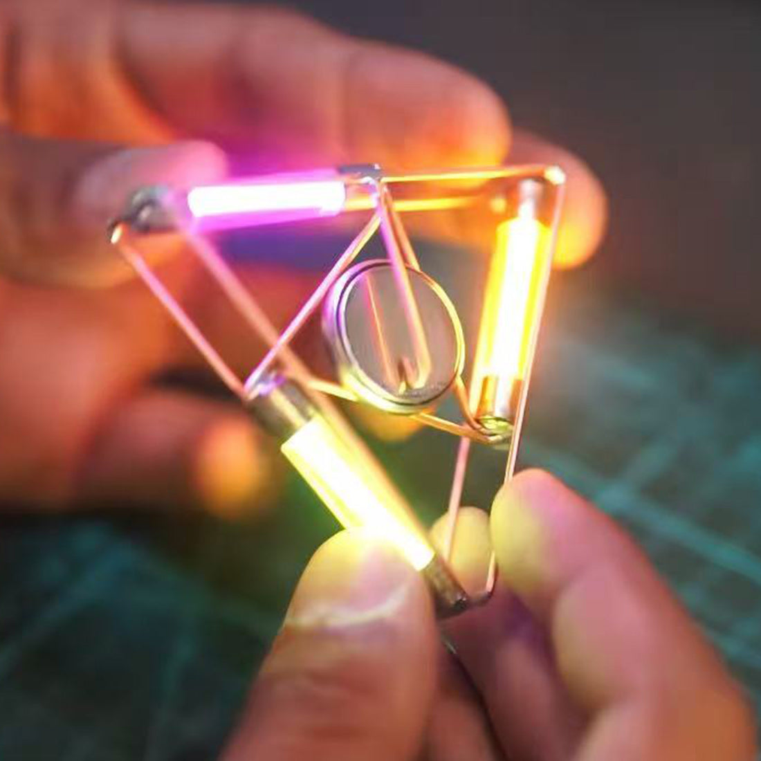 DIY Mini LED Glowing Triangle Lamp Copper Wire Light Circuit Sculpture - stirlingkit