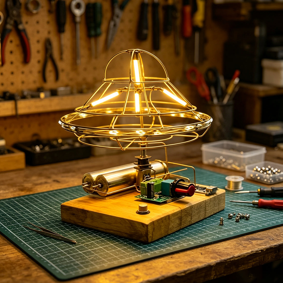 DIY UFO Flying Saucer Desk Lamp Circuit Sculpture - stirlingkit