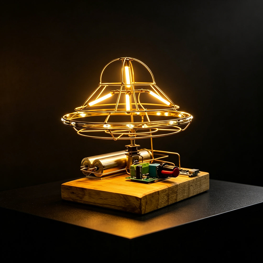 DIY UFO Flying Saucer Desk Lamp Circuit Sculpture - stirlingkit