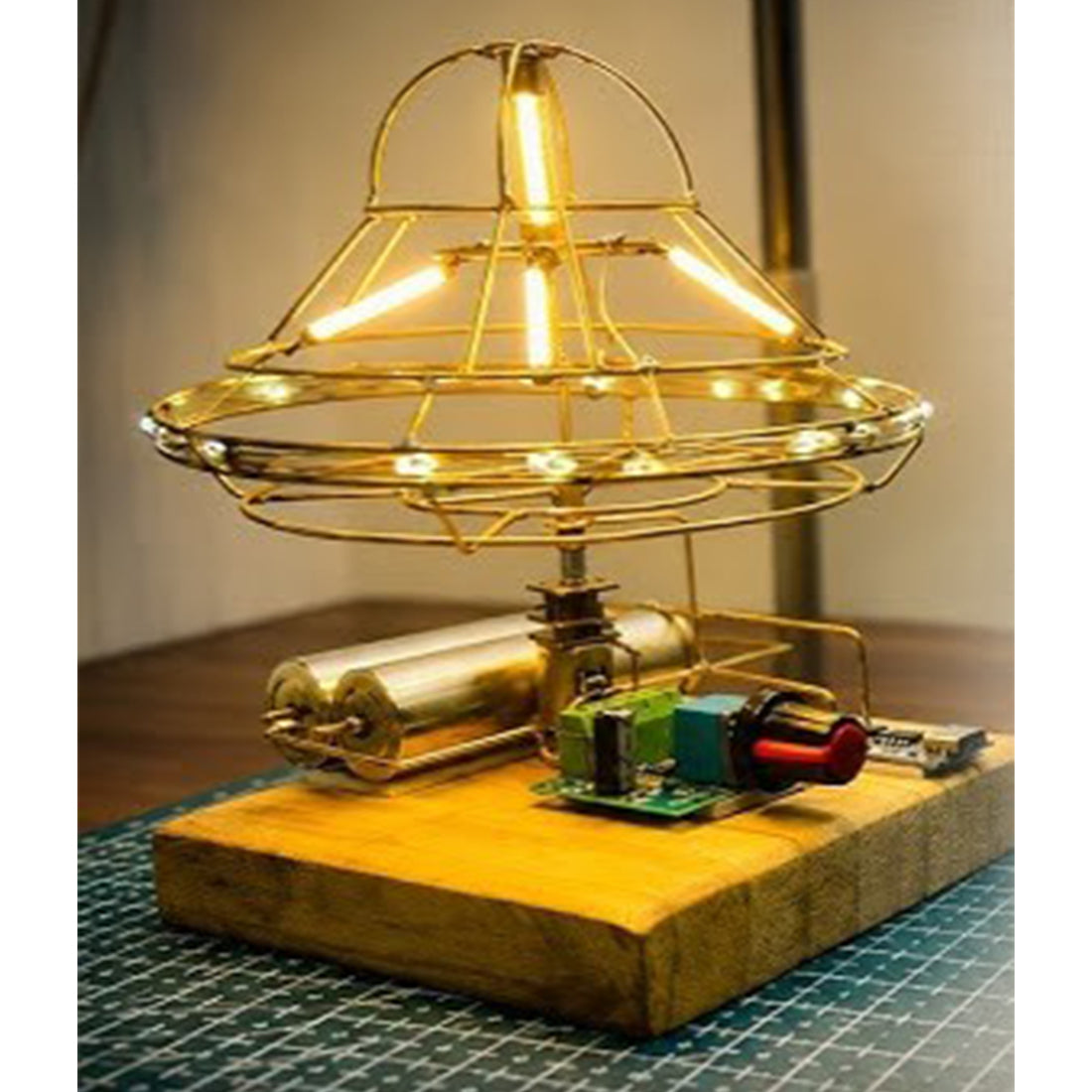 DIY UFO Flying Saucer Desk Lamp Circuit Sculpture - stirlingkit