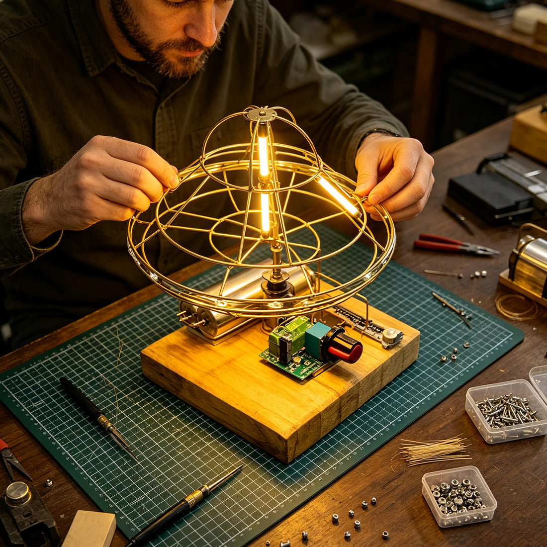 DIY UFO Flying Saucer Desk Lamp Circuit Sculpture - stirlingkit