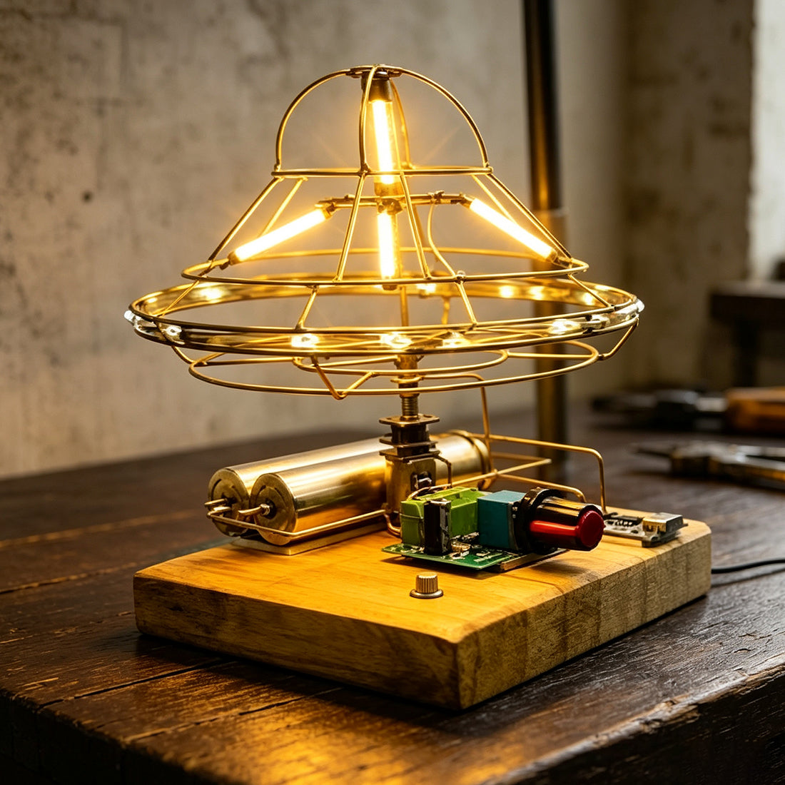 DIY UFO Flying Saucer Desk Lamp Circuit Sculpture - stirlingkit