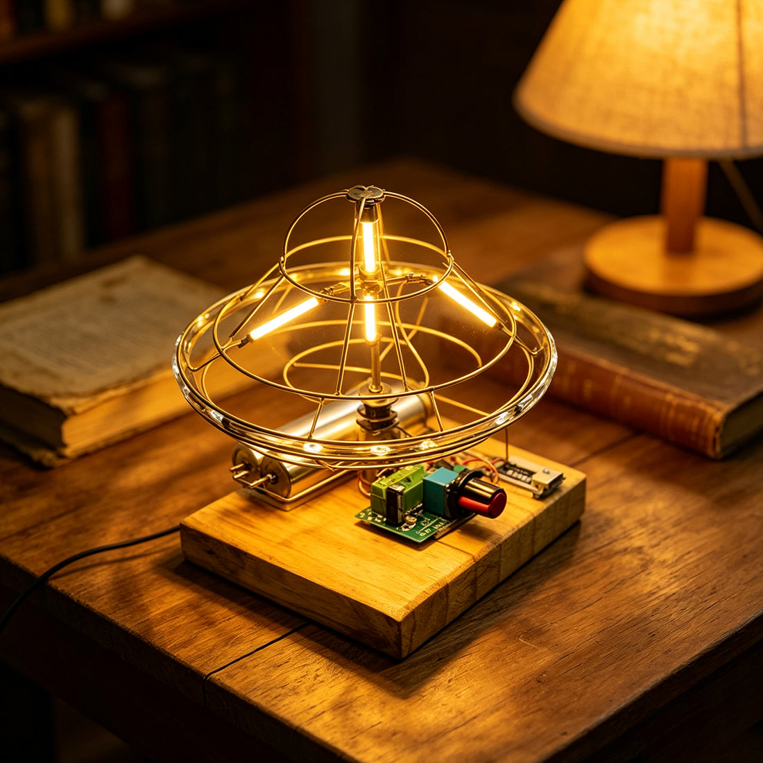 DIY UFO Flying Saucer Desk Lamp Circuit Sculpture - stirlingkit