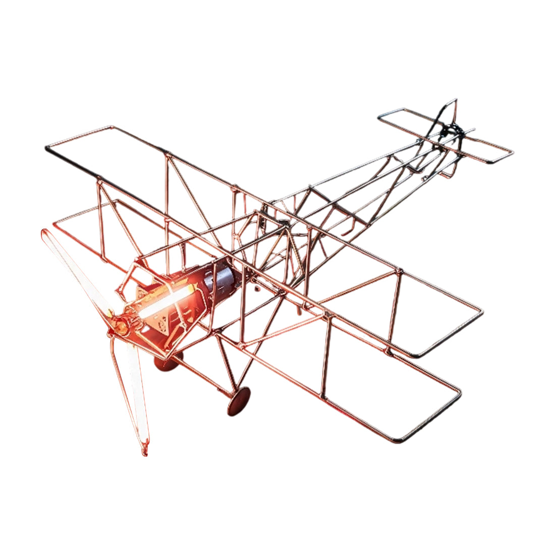DIY WWI Biplane Airplane from Copper Wire and Edison LED Circuit Sculpture - stirlingkit