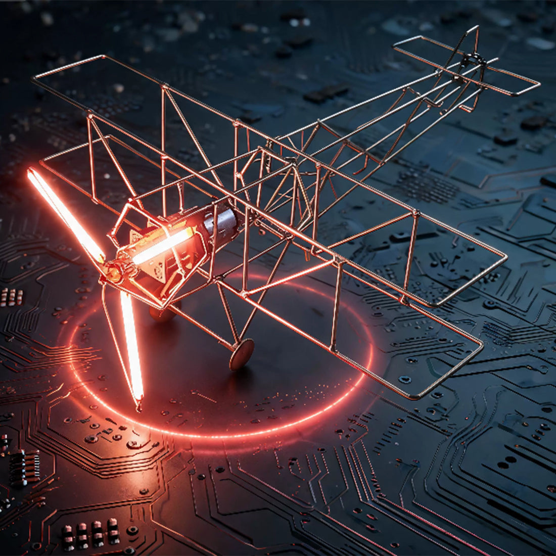DIY WWI Biplane Airplane from Copper Wire and Edison LED Circuit Sculpture - stirlingkit