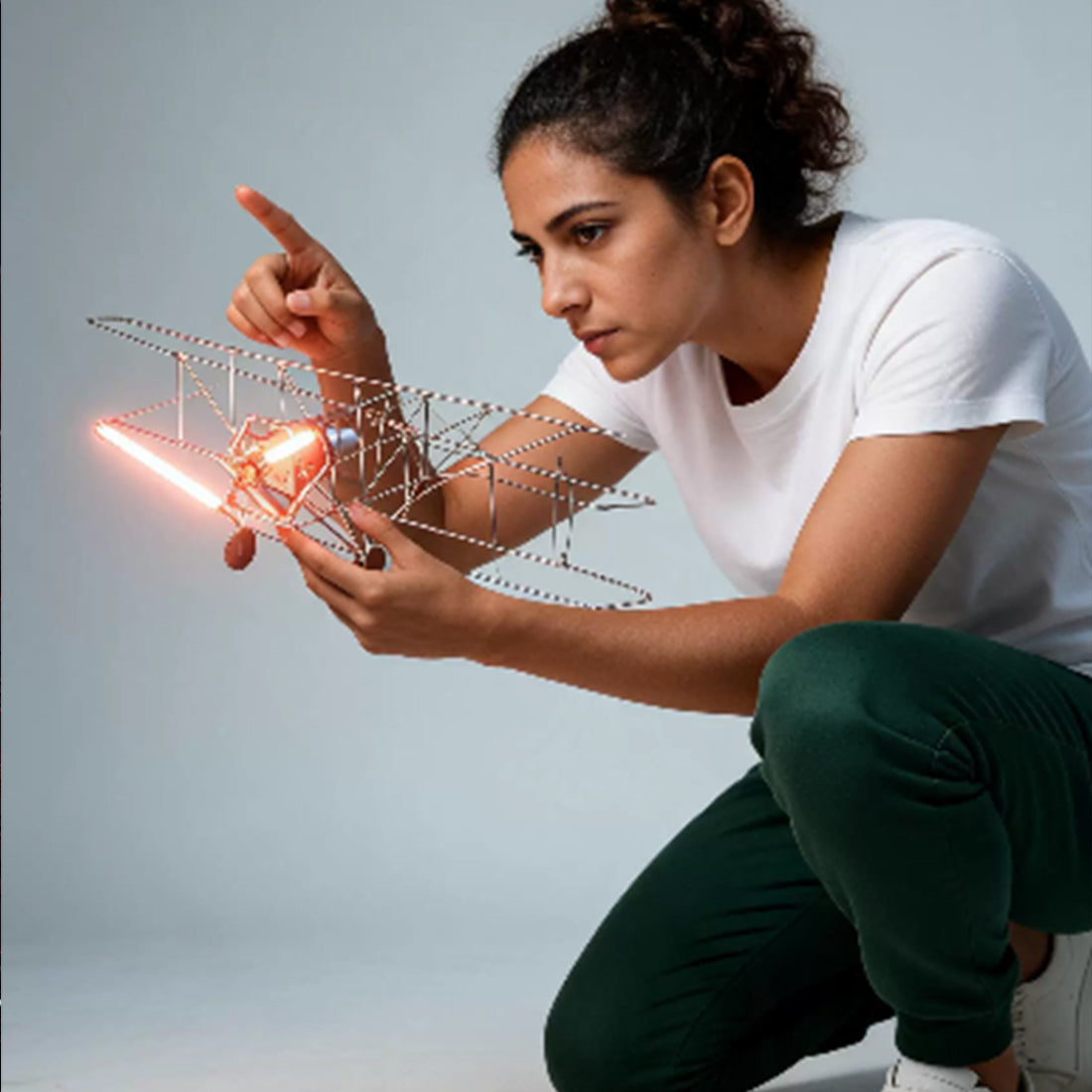DIY WWI Biplane Airplane from Copper Wire and Edison LED Circuit Sculpture - stirlingkit
