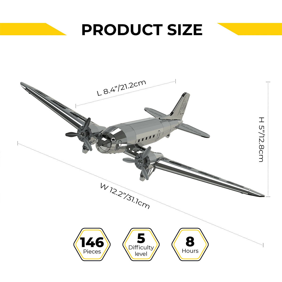 Douglas DC-3 3D Metal Model Kit – DIY Aviation Airplane for Collectors & Desktop Display (146PCS) - stirlingkit