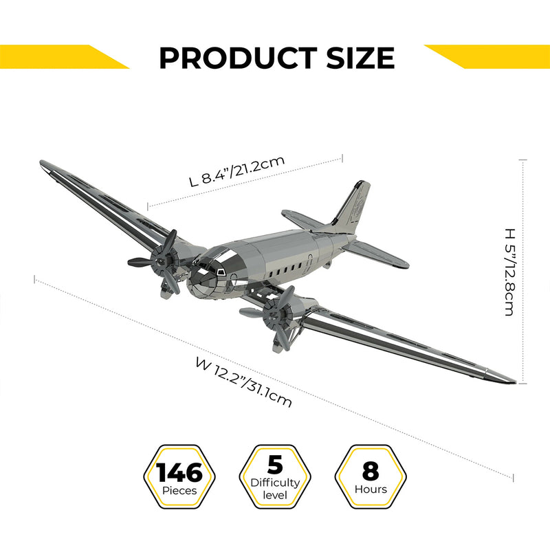 Douglas DC-3 3D Metal Model Kit – DIY Aviation Airplane for Collectors & Desktop Display (146PCS)