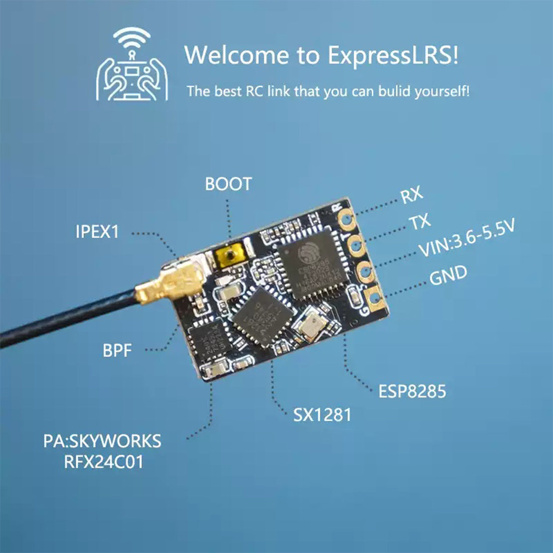 ELRS 2.4GHz Receiver for WOLFBUSH FF10 ELRS 2.4G EdgeTX RC Transmitter - stirlingkit