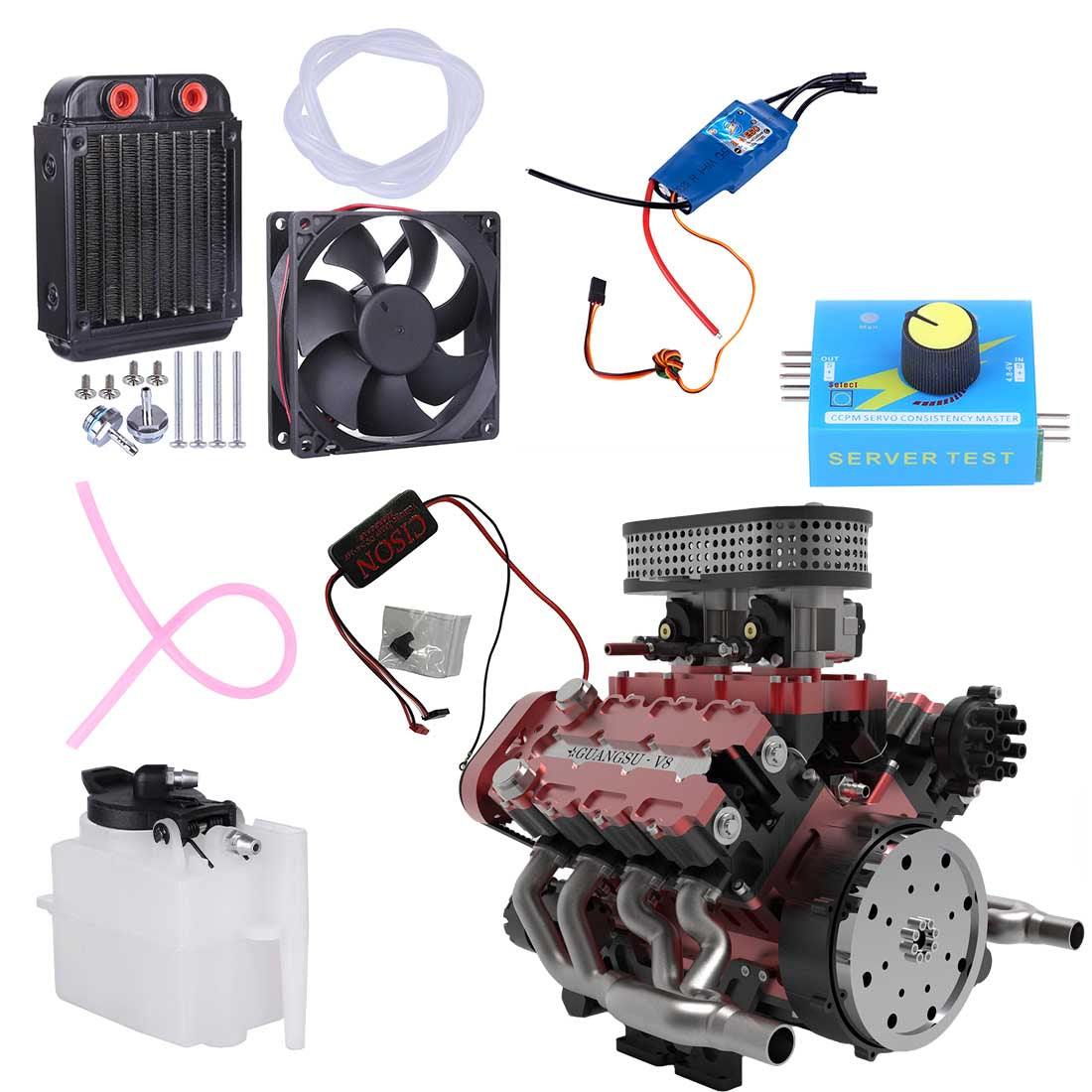 ENJOMOR V8 GS-V8 78CC DOHC Gasoline Water-cooled V8 Engine That Works with Starter Kit Full Set