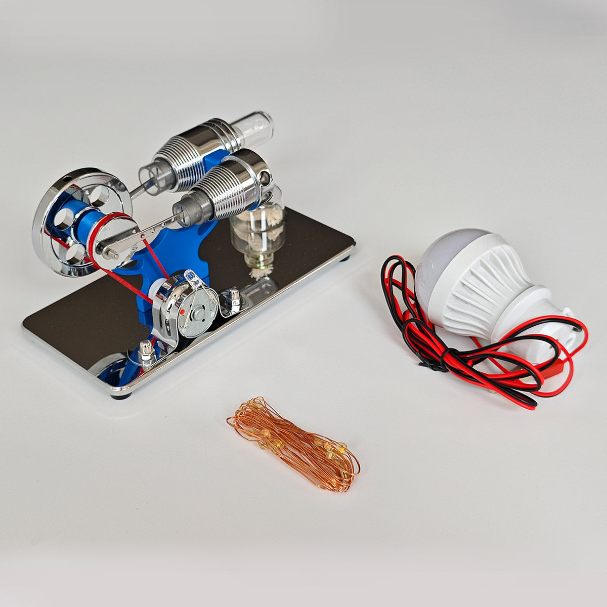 ENJOMOR γ-Type Hot Air Stirling Engine Generator Model with LED Bulb STEM Toy - stirlingkit