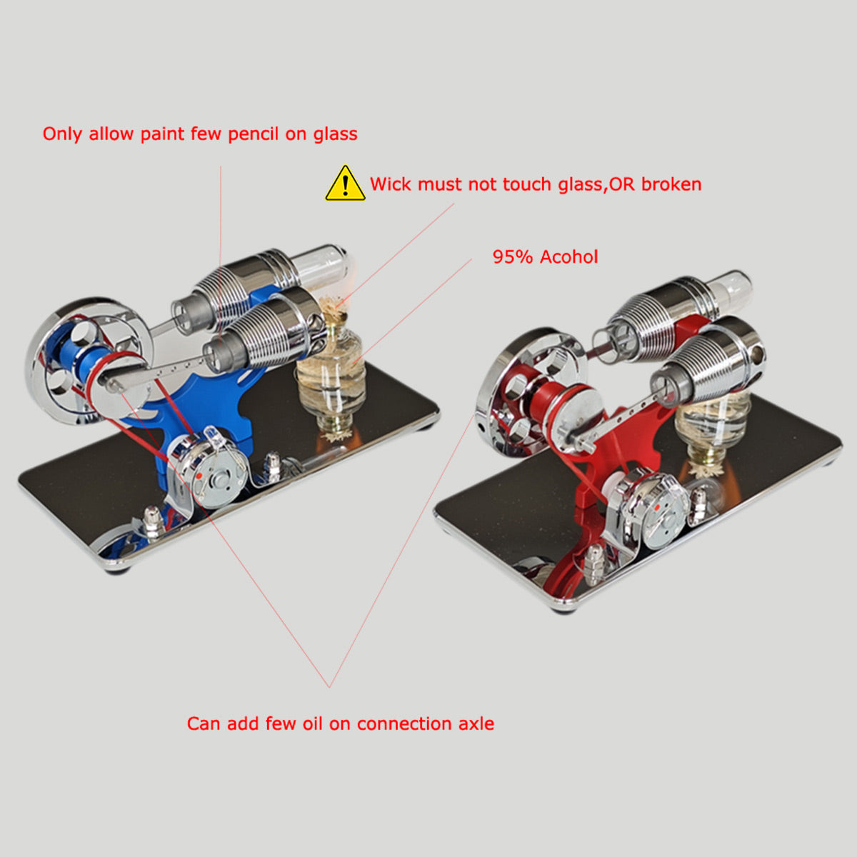 ENJOMOR γ-Type Hot Air Stirling Engine Generator Model with LED Bulb STEM Toy - stirlingkit