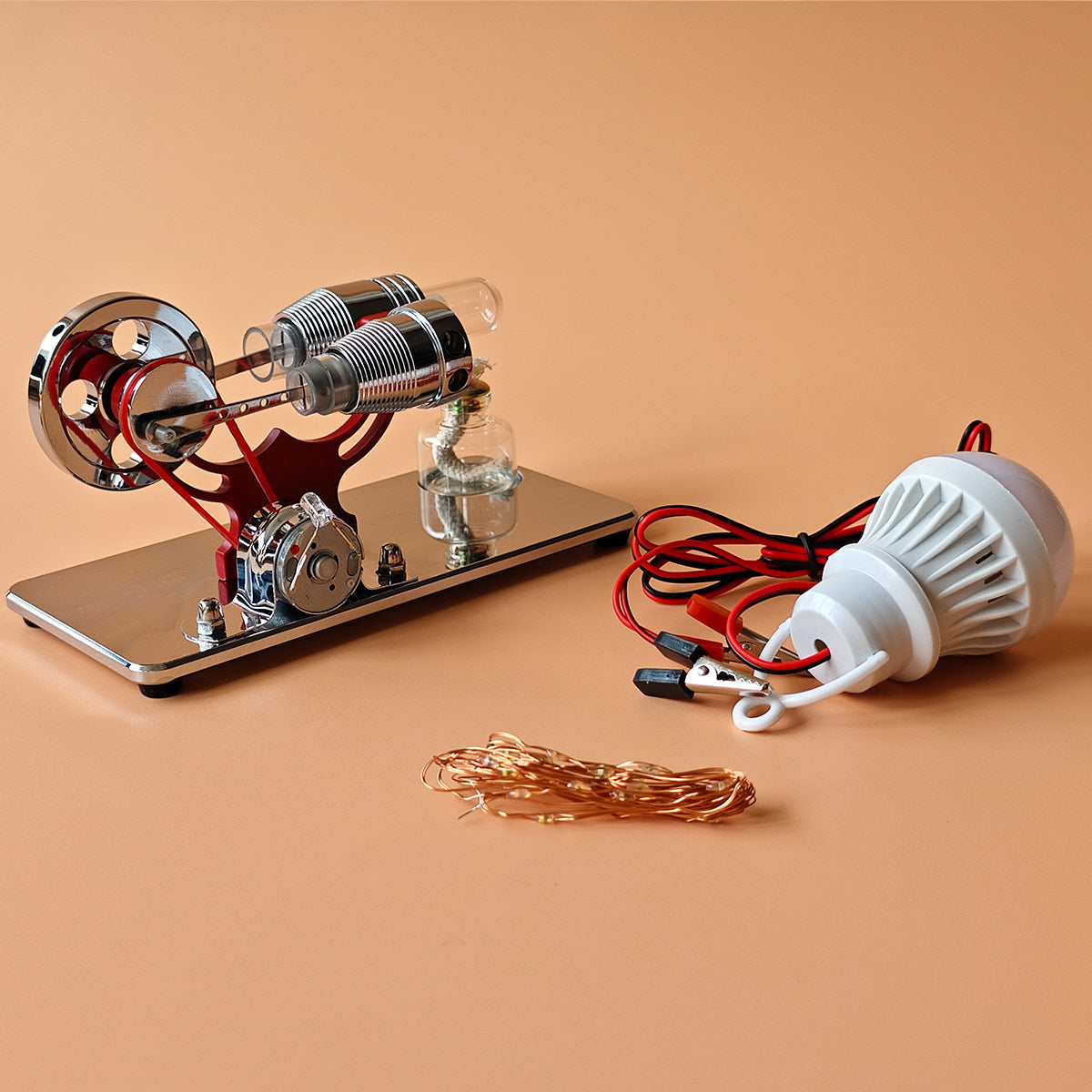 ENJOMOR γ-Type Hot Air Stirling Engine Generator Model with LED Bulb STEM Toy - stirlingkit