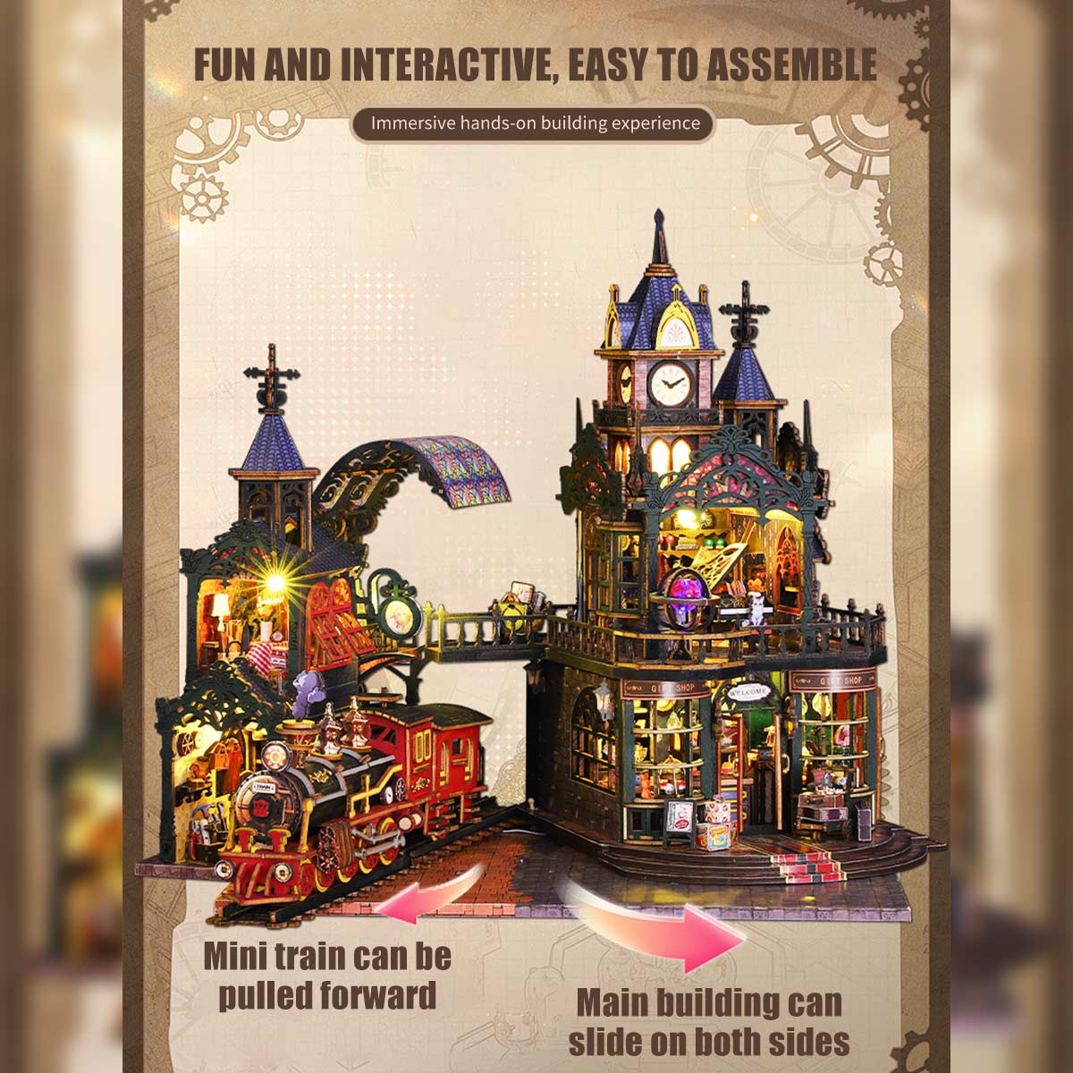 Fantasy of The Steam Era Railtrack Ethereal City 3D Wooden Model Building Kit