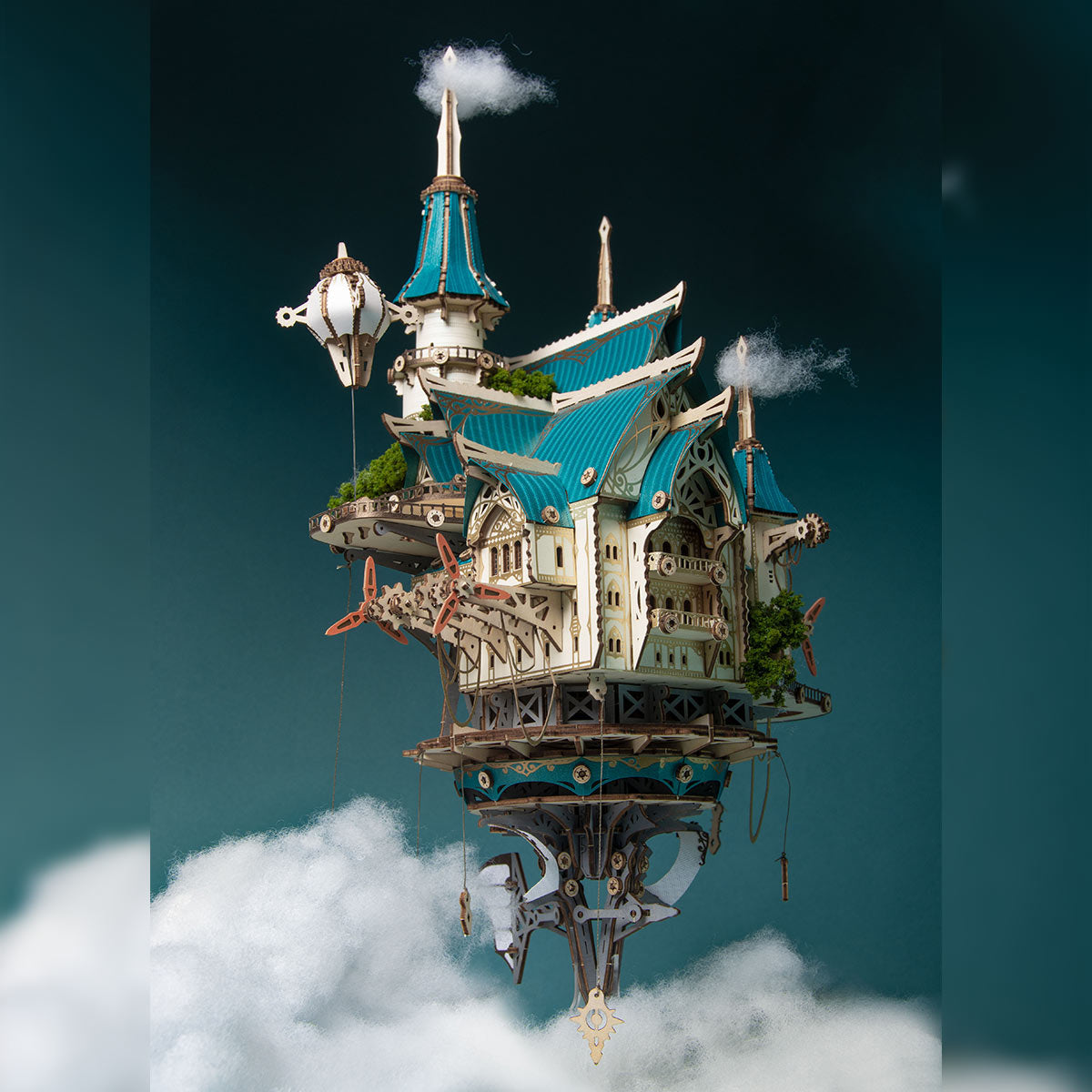 Fantasy Steampunk Large Blue Castle 3D Wooden Model Building Kit 699PCS - stirlingkit