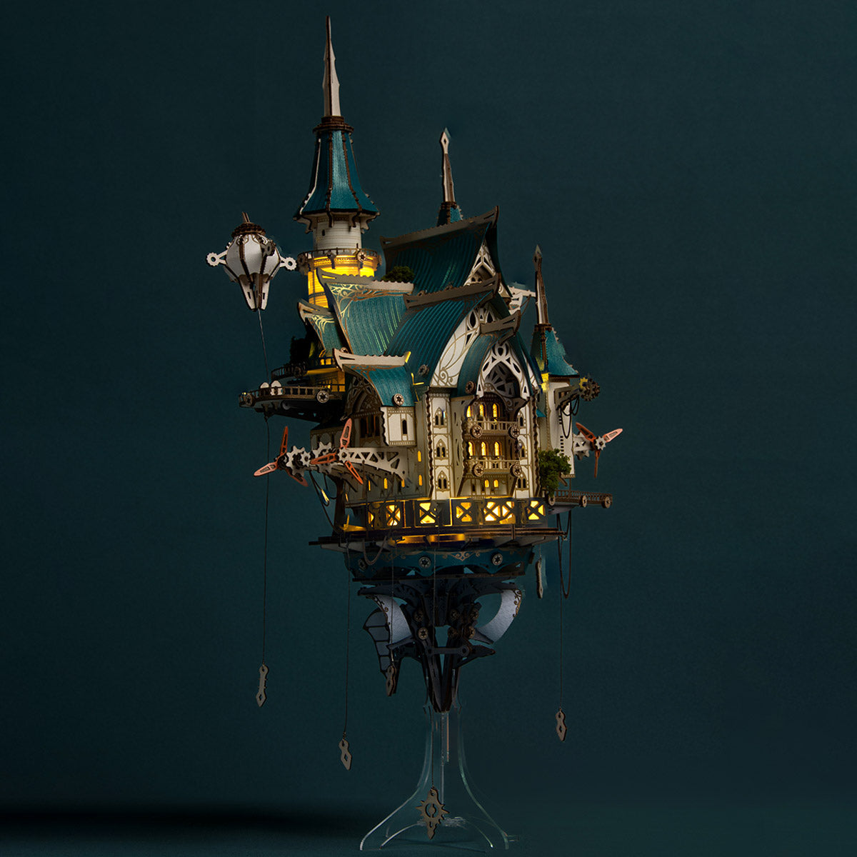 Fantasy Steampunk Large Blue Castle 3D Wooden Model Building Kit 699PCS - stirlingkit