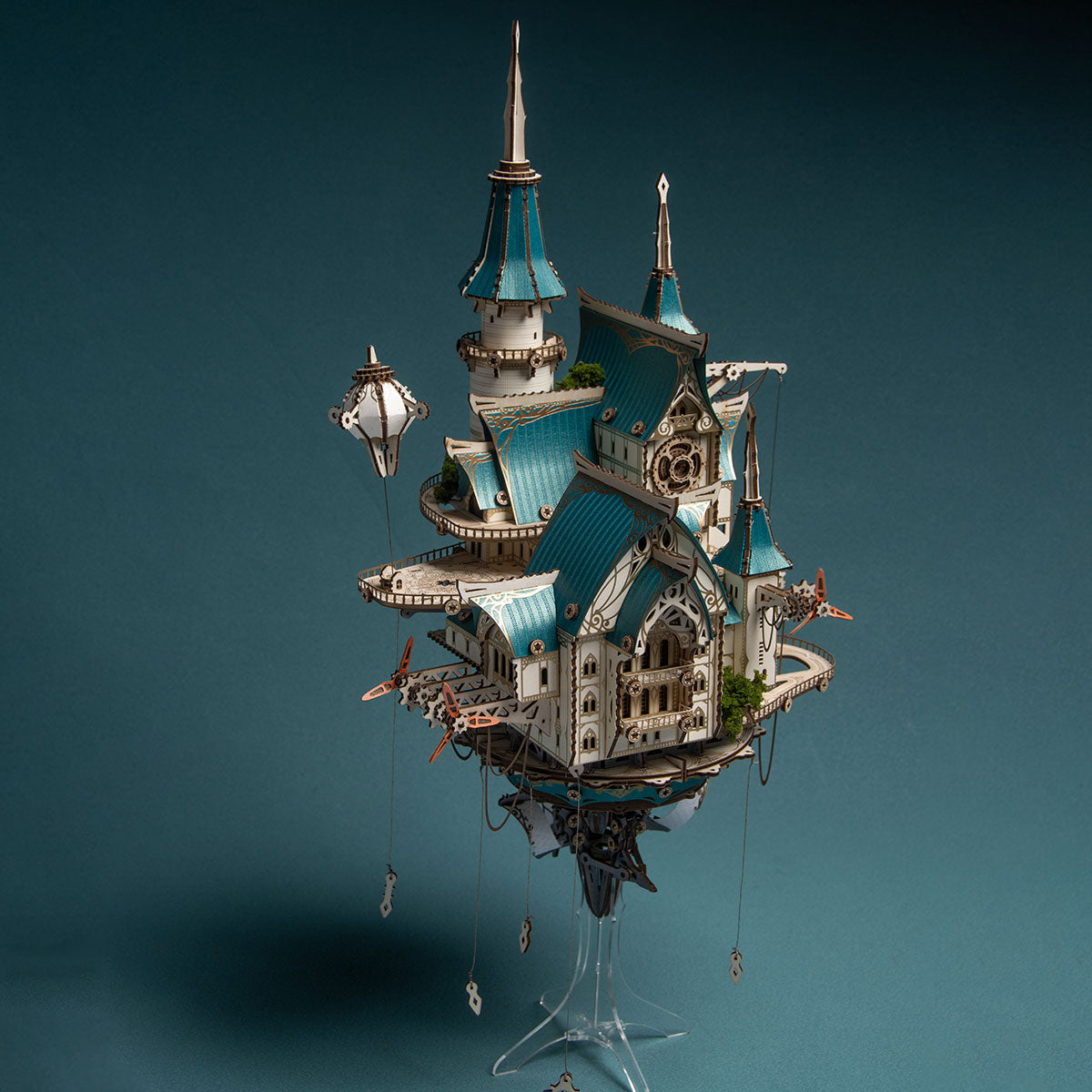 Fantasy Steampunk Large Blue Castle 3D Wooden Model Building Kit 699PCS - stirlingkit