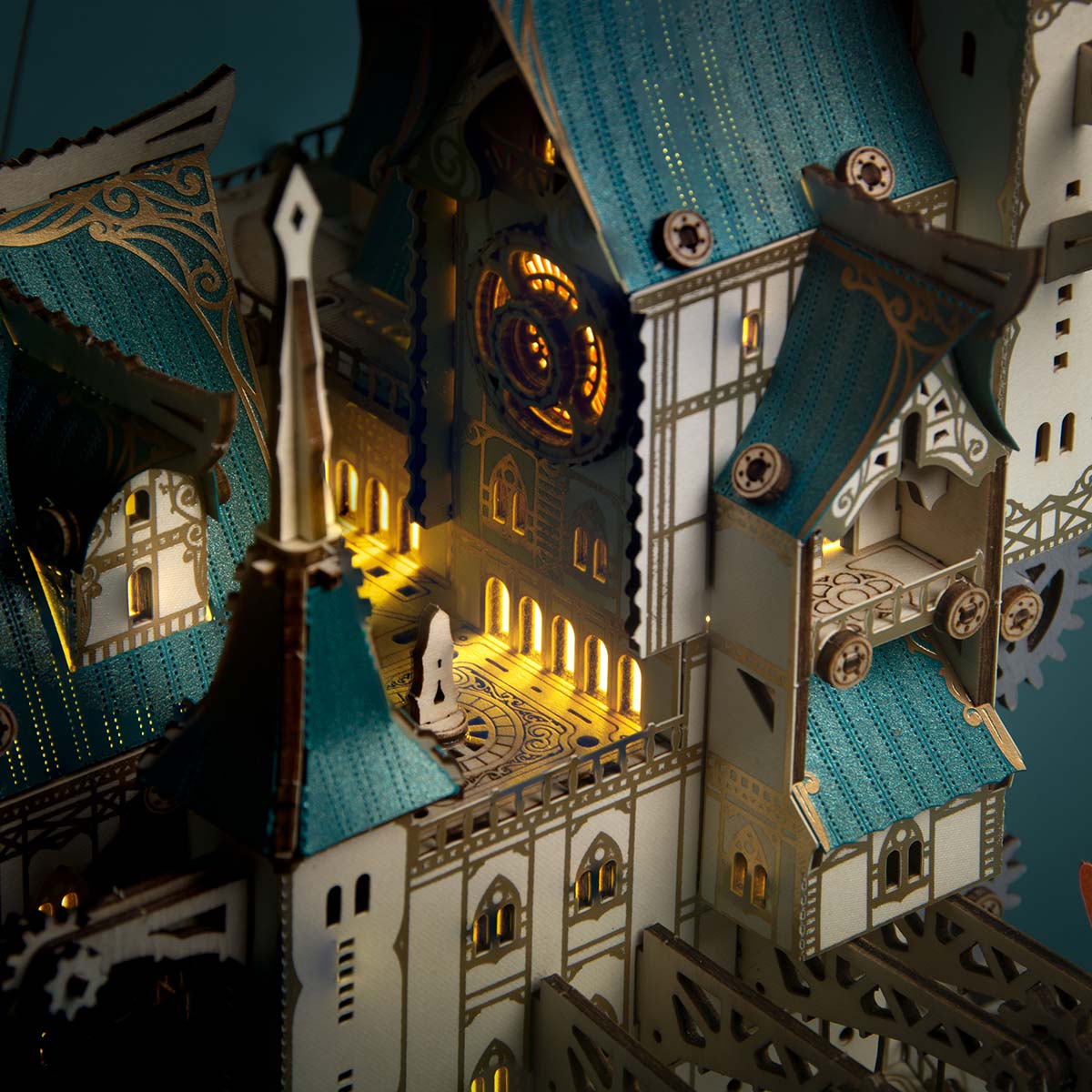 Fantasy Steampunk Large Blue Castle 3D Wooden Model Building Kit 699PCS - stirlingkit